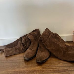 High brown suede cowboy boots